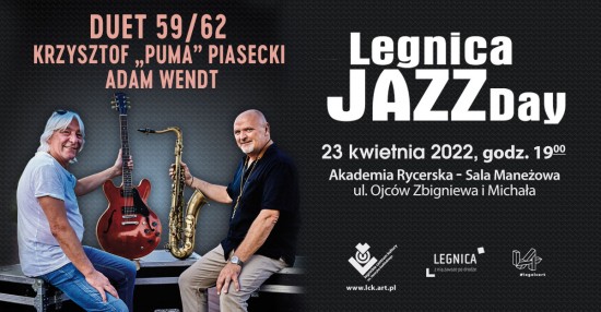 Dwch mczyzn z gitar i saksofonem - plakat promujcy koncert