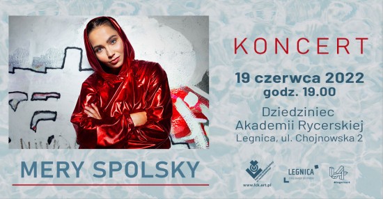 Baner promujcy koncert Mery Spolsky - zdjcie artystki na szarym tle