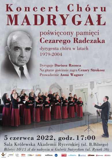 Plakat promujcy koncert - wizerunek Cezarego Radczaka, Chru Madryga i niezbdne informacje